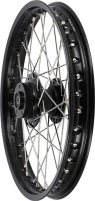Produktbild von Speichenrad 1,5 x 16" für Scheibenbremse, Nabe + Alufelge Schwarz eloxiert und poliert, Edelstahlspeichen - Simson S51, S53