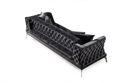 Zdjęcie produktu dla Czarna sofa zestaw 3+1 siedzisko Chesterfield meble tapicerowane do salonu
