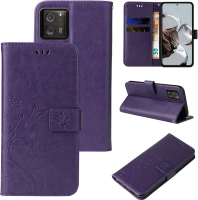 Produktbild von Handyhülle für Xiaomi 13T / 13T Pro Floral Blumen Schmetterling Flip Cover Hülle Case Klapphülle Handytasche Farbe: Violett
