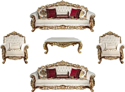 Produktbild von Casa Padrino Luxus Barock Wohnzimmer Set Weiß / Gold / Braun - 2 Sofas & 2 Sessel & 1 Couchtisch - Wohnzimmer Möbel im Barockstil - Edel & Prunkvoll