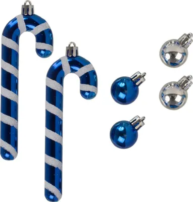 Produktbild von 60 Stück Weihnachtsanhänger Zuckerstange Kugel Blau Silber