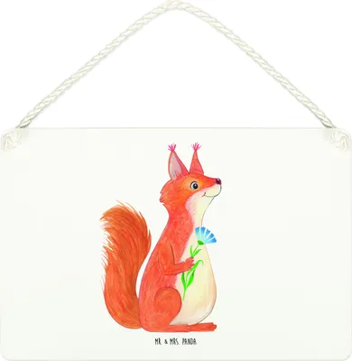 Produktbild von Mr. & Mrs. Panda Schild Eichhörnchen Blume DIN A4 - Weiß - Geschenk, Wandbild Holz, Motivation Sprüche, Spruch Positiv, Spaß, Türschild, Lustige, holzbild, glücklich
