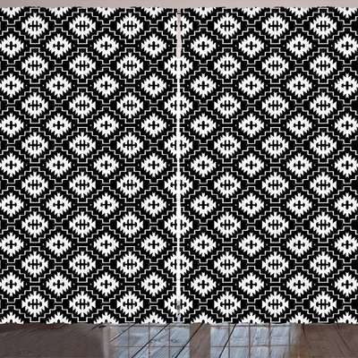 Produktbild von ARANDE aztekisch Gardine, Gebürtiges Ornamental mit klassischem viktorianischem Damast-barockem Effekt-ethnischem Muster, 280 x 175 cm, Schwarz und weiß