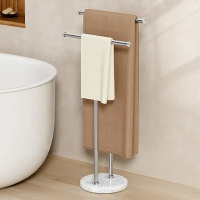 Freistehendes Handtuchregal 2-stufig, Marmorbasis 4,8 kg, Edelstahl