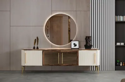 Produktbild von Casa Padrino Luxus Art Deco Sideboard Braun / Weiß / Gold 235 x 48 x H. 76 cm - Edler Schrank mit 4 Türen - Art Deco Möbel