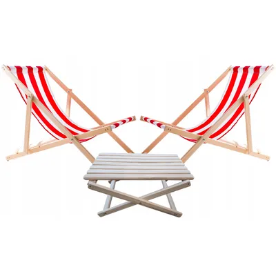 Immagine prodotto di Set di 2x sedie a sdraio con tavolino in legno a righe rosse
