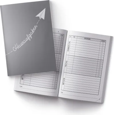 Produktbild von itenga Hausaufgabenheft Papierflieger Grau (Motiv 15) DIN A5, 96 Seiten