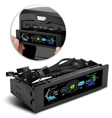 Productafbeelding van Snelheidsregelaar - PC Koeling - Automatische Temperatuurregeling - 5 Ventilatoren - LCD-Frontpaneel - Geschikt voor Computer - 15 x 7,7 x...