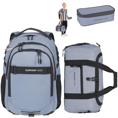 Produktbild von Schulrucksack 3 Teile Set Elephant Hero Signature Rucksack Sporttasche Box 13805 Solid Grau +rsm