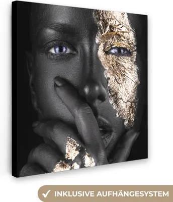 Produktbild von MuchoWow® - Leinwandbilder - Frau - Gold - Schwarz - Make-up - Luxus, Wandbild, Wanddeko Bilder Wohnzimmer, 20x20cm