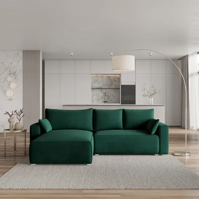 Produktbild von Masseno Ecksofa FORIL mit Schlaffunktion L-Form, Sofa mit Bettkasten, Wohnzimmersofa, Couch, Soffa, Bettsofa, Couchgarnitur- Grün, MONOLITH 37