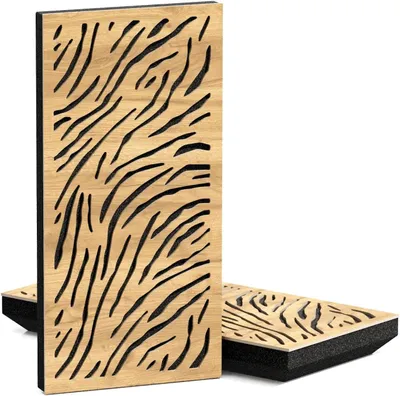 Zdjęcie produktu dla Zestaw 4 sztuk – Wąski, dźwiękochłonny panel akustyczny K4 | 50x25 cm | Redukcja odbić | Grubość: 33 mm | Kolor: Dąb