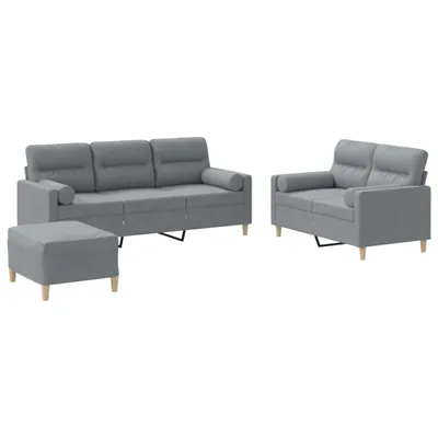 Produktbild von 3-tlg. Sofagarnitur mit Kissen Hellgrau Stoff