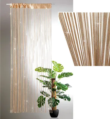 Produktbild von heimtexland ® Fadenvorhang Gold Glitzer Deko Fadengardine Polyester Türvohang Fensterdekoration Weihnachten Party HxB 250x90 kürzbar Typ774