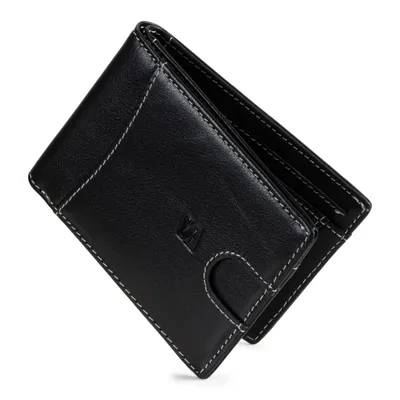 Zdjęcie produktu dla SERASAR | Portfel [Clever] ze skóry | Kolor: Czarny/Biały Kieszeń na monety | Długość: 12.5cm