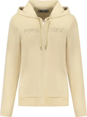 Produktbild von Beiges Damen-Sweatshirt mit Reißverschluss und Strassdetails