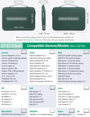 Zdjęcie produktu dla Obudowa ochronna do laptopa, twarda, 17-17,3 cala, kolor: ciemnozielony, przeznaczona do ochrony notebooków