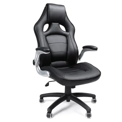 Image de SONGMICS - Fauteuil de bureau avec 2 roulettes de rechange, siège de direction, siège de sport en similicuir, polyuréthane, accoudoirs réglables, noir, modèle OBG62B