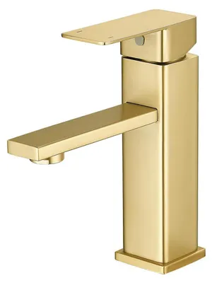 Image de Robinet de lavabo, une seule levier, en acier inoxydable, finition dorée