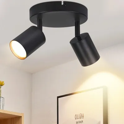 Image de ZMH LED 2 flammes Plafonnier noir Spots de plafond Lampe de couloir GU10 Orientable 330° Spots de plafond ronds Moderne Spots muraux Sans ampoules