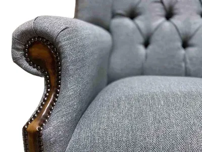 Produktbild von Ohrensessel Chesterfield Sessel Couch 1 Sitzer Grau Stoff Textil Neu