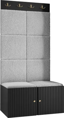 Produktbild von MIRJAN24 Garderoben-Set Orion Ryfel Slim IV, Schuhschrank, Kleiderhakenbrett, 8x Paneel 42x42, Metallgriffe, 4 Kleiderhaken (Farbe: Schwarz, Abriamo 06)