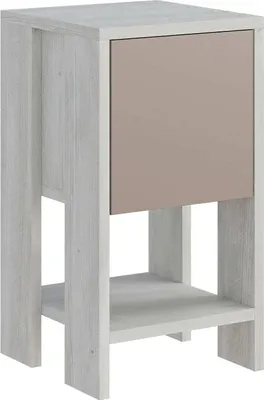 Produktbild von Nachttisch Draco, Niedrige Kommode, Tisch, Multifunktionaler Nachttisch, 30x30h55 cm, Weiß und Taupe