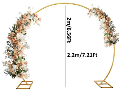 Obrázok produktu pre Dekoratívny oblúk – Okrúhly kovový rám – 2,2 m x 2 m – Zlatá farba – Opakovane použiteľný – Jednoduchá montáž