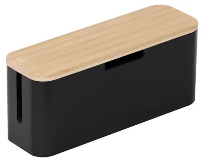 Obrázok produktu pre Relaxdays Skriňa na káble pre zásuvkovú lištu, bambus, veko HBT 14,5 x 34 x 11 cm, na skrytie káblov, skriňa na zásuvky, prírodná/čierna