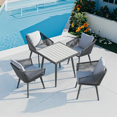 Produktbild von Rainsworth Gartenlounge-Set Rattan Bestehend aus 4 Sesseln und 1 Tisch mit 4 Kissen und 4 Sitzkissen