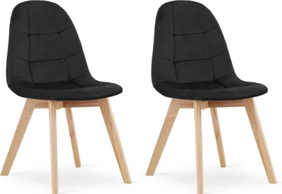 Obrázok produktu pre Kreslo SORANO, čierny velúrový poťah, drevené nohy, rozmery 45x82x54 cm, do 110 kg, do obývačky, kuchyne, sada 2 ks