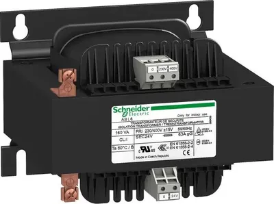 Immagine prodotto di Trasformatore di sicurezza/isolamento Schneider Electric, Modicon ABL6, ingresso 230/400V CA, uscita 24V CA, 100VA ABL6TS10B