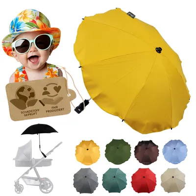 Produktbild von BAMBINIWELT Sonnenschirm für Kinderwagen Ø68cm UV-Schutz50+ Schirm Sonnensegel Sonnenschutz, gelb