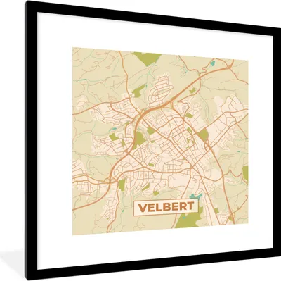 Produktbild von MuchoWow® Gerahmtes Poster Karte - Velbert - Jahrgang - Karte 40x40 cm - Poster mit Schwarzem Bilderrahmen Wandposter Rahmen Foto Bilder - Poster - Plakat im Rahmen