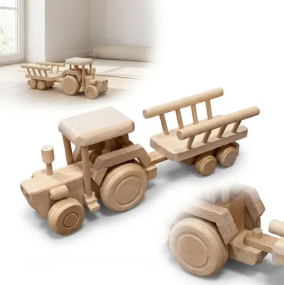 Produktbild von HOLZTRAKTOR MIT ANHÄNGER aus Buchenholz, 48 cm, POLNISCHES HANDWERKSERZEUGNIS