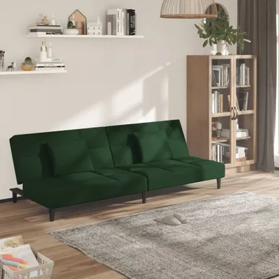 Produktbild von Schlafsofa 2-Sitzer mit 2 Kissen Dunkelgrün Samt 375809