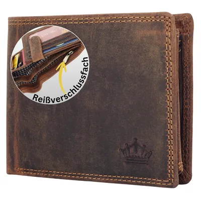 Produktbild von Herren-Geldbörse aus echtem Leder – Mit Reißverschlussfach im Scheinfach, RFID-Schutz und edlem Design von MANZA®
