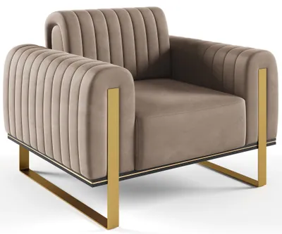 Produktbild von Selsey Parissa - Sessel, Samt Beige goldene Füße, 106 cm