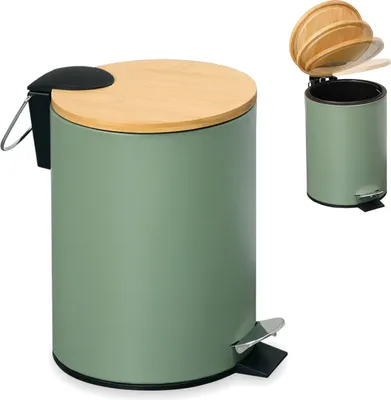 Produktbild von LS-LebenStil Kosmetikeimer Papierkorb 3 Liter Grün Softclose Matt Rund mit Deckel Tretmülleimer Treteimer Fußpedal Mülleimer Bad Badezimmer