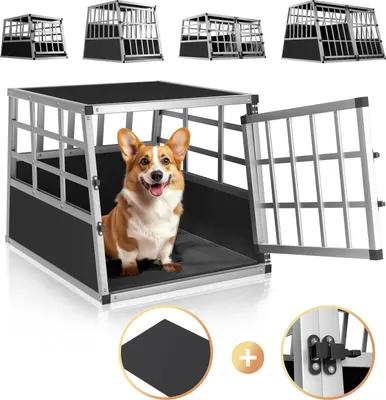 Produktbild von CADOCA® Hundetransportbox Aluminium Hundebox Kofferraum robust verschließbar trapezförmig M 54x70x51cm Reisebox Autobox Tiertransportbox