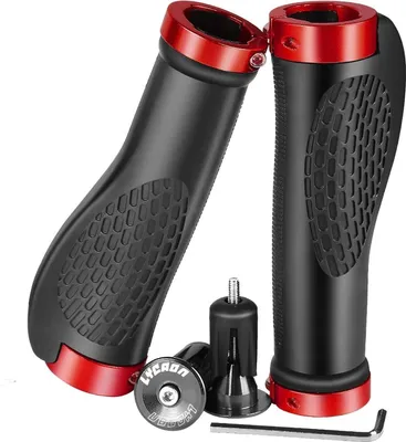 Image de Poignées de vélo ergonomiques LYCAON MTB/BMX 2 Embouts extensibles en aluminium Rouge