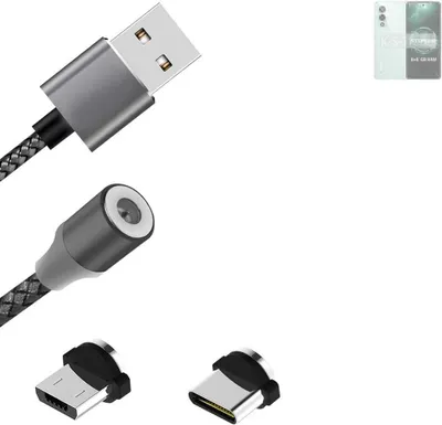 Produktbild von K-S-Trade Hochwertiges Magnet-Lade-kabel Sync-Kabel Daten-Kabel für Lava Storm 5G mit USB-Typ-C-Anschluss und Micro-USB-Anschluss 2A bis zu 480mbps