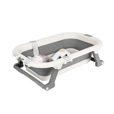 Image de Baignoire bébé pliable avec thermomètre digital et siège de bain adapté aux bébés Gris