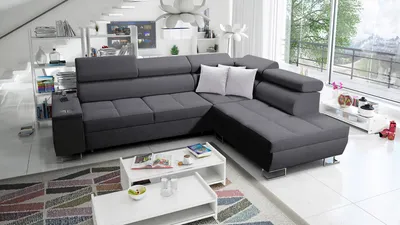 Produktbild von Polstersofa mit Schlaffunktion Wohnzimmer Couch MOREN VII Eckcouch L-Form Rechts Grau SAWANA 96 IM SOFA