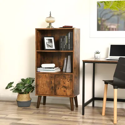 Obrázek produktu pro VASAGLE Retro knihovna se 2 policemi a dřevěnými dvířky 120 x 60 x 30 cm Knihovna vzhled dřeva vintage LBC09BX