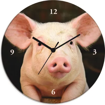 Produktbild von ARTland Glas Wanduhr Quarzuhr - schwarzer Zeiger Vorwitziges Schwein Größe: 30x30 cm