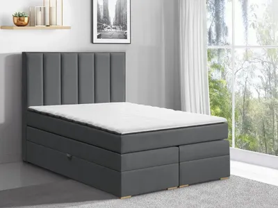 Produktbild von Sehr einfaches, aber elegantes Boxspringbett, klassische dekorative Kopfteilsteppung, hoher Nutzungskomfort, zwei Bettzeugbehälter, unterstütztes Öffnen der Behälter, elegantes Design, klassischer Stil, ideal für moderne, aber klassische Schlafzimmer - Castanea 140 x 200 (Dunkelgrau)