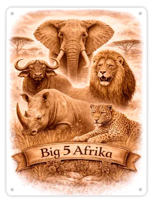 Produktbild von Big 5 Afrika Metallschild XL in 21x28 cm mit Tiermotiven