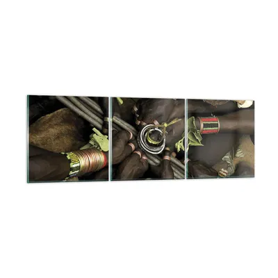 Produktbild von Bilder auf glas - 3 Teile - Äthiopien Ritual Stamm - 120x40cm - Glasbilder - Wandbilder - Bilder - zum Aufhängen bereit - Wanddekoration aus Glas - Glas Bilder - Wandbild auf Glas - GCA120x40-4146