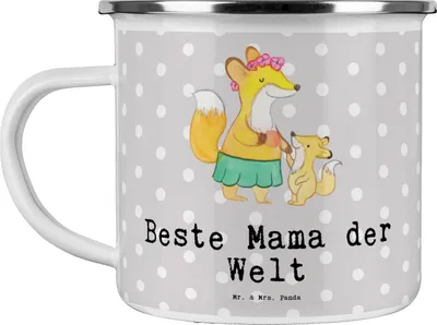 Produktbild von Mr. & Mrs. Panda Haferl Fuchs Beste Mama der Welt - Grau Pastell - Geschenk, Emaille Becher, Geschenkidee, Kaffeepott, Dankeschön, Mutter, Teetasse, Reisebecher, Ma, Pott